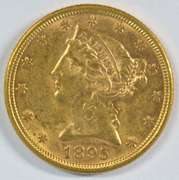 Top end 1895 US $5 Liberty Gold Piece. Sharp