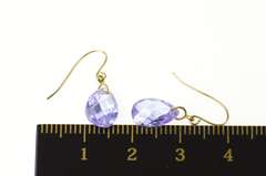 14K Yellow Gold Faceted Purple Cubic Zirconia Pear Dangle Earrings