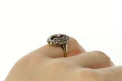 14K Yellow Gold Victorian Diamond Ruby Wreath Oval Statement Ring