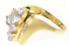 14K Yellow Gold Pear Tanzanite Cluster CZ Statement Ring