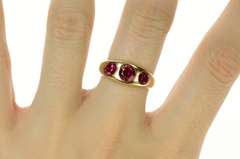 10K Yellow Gold 1930's Three Stone Syn. Ruby Statement Ring