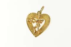 14K Yellow Gold 1960's Retro Cupid Heart Valentine Motif Charm/Pendant