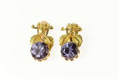 14K Yellow Gold Victorian Sim. Alexandrite Ornate Clip Dangle Earrings