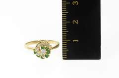 14K Yellow Gold Retro 1950's Diamond Emerald Swirl Ring