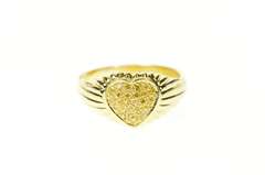 14K Yellow Gold Pave Diamond Heart Grooved Love Symbol Ring