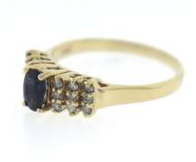 Formal Yellow Gold Blue Sapphire and Diamond Ring