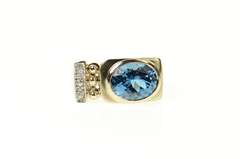 10K Yellow Gold Blue Topaz Diamond Accent Squared Statement Ring