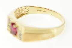 10K Yellow Gold Squared Men's Syn. Ruby Diamond Grooved Ring