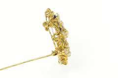 14K Yellow Gold Ornate Victorian Opal Blue Enamel Elaborate Pin/Brooch