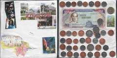 KIngston Jamaica 2005 $50 bill along with collectible coins and 50Cent stamp