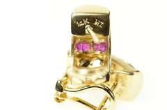 14K Yellow Gold Curved Emerald Ruby Sapphire French Clip Earrings