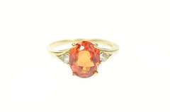 10K Yellow Gold Oval Syn. Mexican Fire Opal CZ Accent Ring