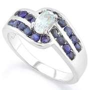 SUPERB ! AQUAMARINE (22 PCS) GENUINE SAPPHIRE 925 STERLING SILVER RING