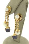 Handsome Yellow Gold Black and White Pearl Earrings