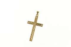 14K Yellow Gold Art Deco Etched Diamond Ornate Cross Pendant