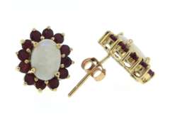 Wonderful Yellow Gold Opal and Ruby Earrings