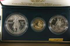 1992 Columbus 3-Coin Proof Set with $5 Gold Piece. COA