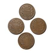 5 Assorted 1864 65 2 Cent Pieces