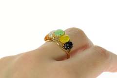 14K Yellow Gold Five Stone Oval Jade Retro Statement Ring