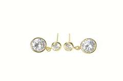 14K Yellow Gold Round CZ Dangle Classic Statement Earrings