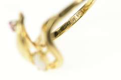 10K Yellow Gold Marquise Opal Ruby Accent Ribbon Bypass Ring