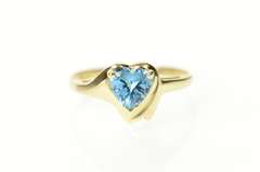 10K Yellow Gold Heart Blue Topaz Classic Love Symbol Ring