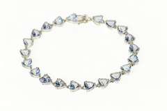 14K White Gold Trillion Syn. Tanzanite Statement Tennis Bracelet