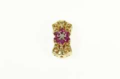 14K Yellow Gold Flower Ruby Diamond Slide Bracelet Charm/Pendant