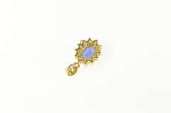 14K Yellow Gold Oval Natural Sapphire Diamond Halo Classic Pendant