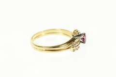 14K Yellow Gold Oval Syn. Pink Sapphire Diamond Bridal Set Ring