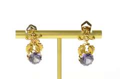 14K Yellow Gold Victorian Sim. Alexandrite Ornate Clip Dangle Earrings
