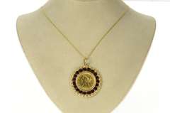 14K Yellow Gold 1907 Liberty Head $5 Garnet Halo Coin Charm/Pendant
