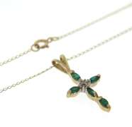 Gorgeous Emerald and Diamond Cross Pendant on Chain