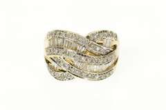 10K Yellow Gold Wavy Criss Cross Tiered Diamond Statement Ring