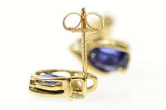 14K Yellow Gold Oval Syn. Sapphire CZ Accent Stud Earrings