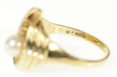 10K Yellow Gold Pearl Diamond Accent Loop Design Statement Ring