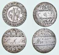 Lot (4) Seated Liberty Dime Love Tokens