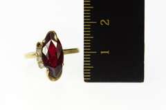 10K Yellow Gold Marquise Syn. Garnet CZ Retro Statement Ring
