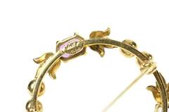 14K Yellow Gold Amethyst Pearl Ornate Floral Round Wreath Pin/Brooch