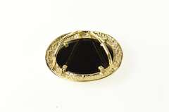 14K Yellow Gold Oval Black Onyx Inset Side Statement Pendant