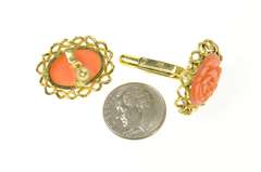 14K Yellow Gold Carved Coral Flower Rose Retro Ornate Cuff Links