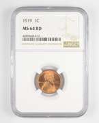 MS64 RD 1919 Lincoln Wheat Cent - Graded NGC