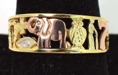 Interesting "Good Luck" Band Ring in 3-Tone 14KT Gold