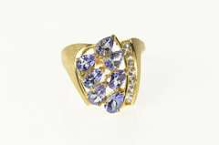 14K Yellow Gold Pear Tanzanite Cluster CZ Statement Ring