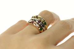 14K Yellow Gold Tiered Tri Tone Ruby Sapphire Emerald Diamond Ring