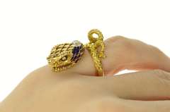 18K Yellow Gold Green Blue Enamel Victorian Snake Serpent Ring