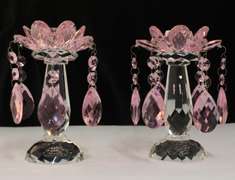 Pink Candleholder with Drops - Set of 2