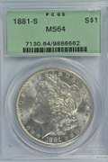 Near Gem BU 1881-S Morgan Silver Dollar. Old PCGS MS64