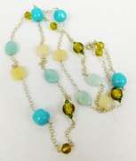 Long Sterling Gemstone & Art Glass Necklace