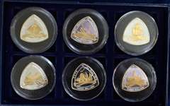Bermuda $3 Shipwrecks Set of 6 Triangular Silver Proof Gilded coins